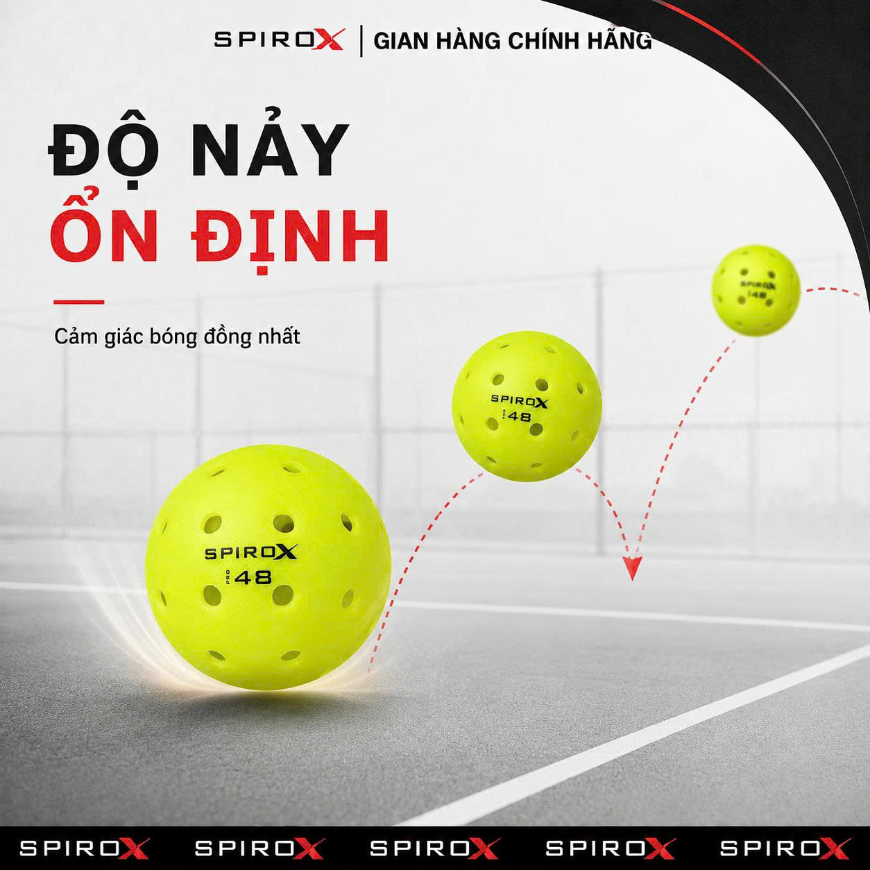 Quả Bóng Pickleball SpiroX Pro 48 Chính Hãng - 48 Lỗ - Bền - Đường Bay Ổn Định - Kiểm Soát - Cảm Giác Đánh Chắc Tay